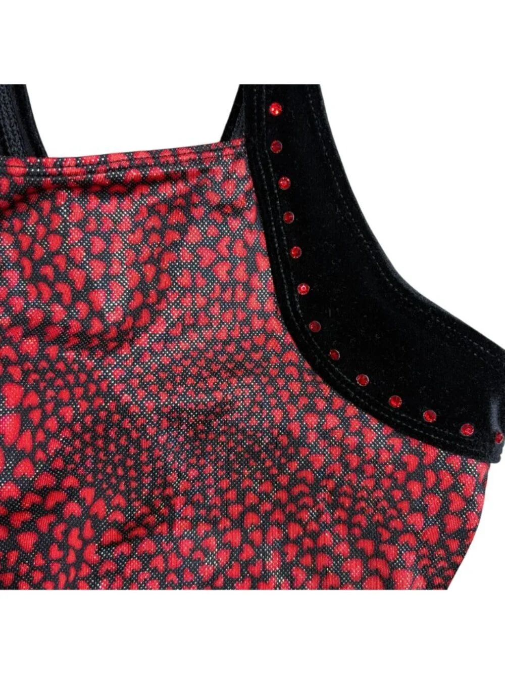 GK Leotard Child Large Shiny Red Hearts